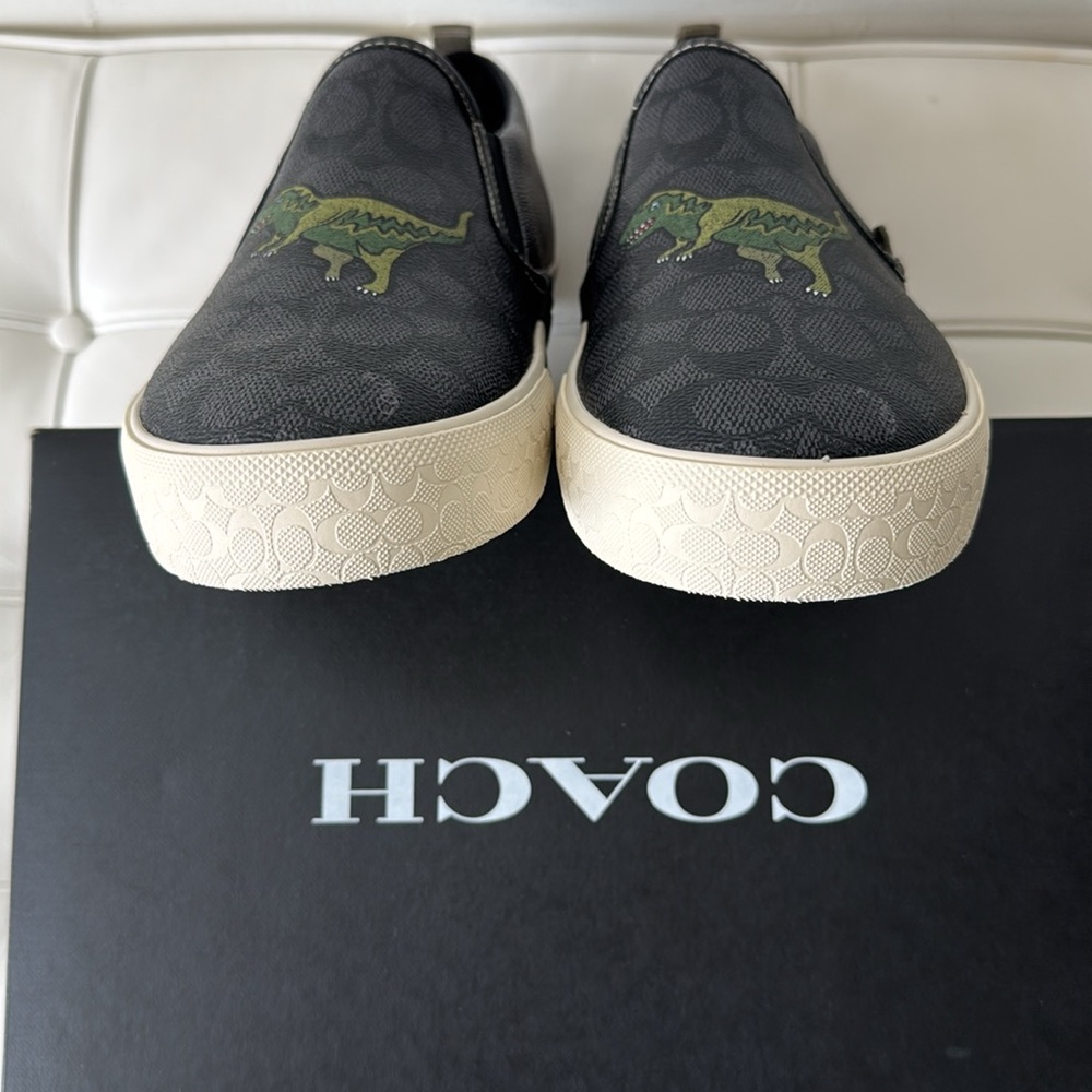 Coach Black and Green Slip-On Sneakers with Dinosaur Design - Picture 8 of 11